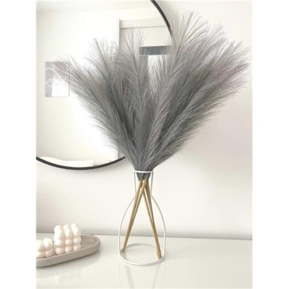 Faux Pampas Grass,7 PCS 24 inch Gray Pampas Grass Decor,7 Branches |Fluffy Stem - Picture 2 of 6